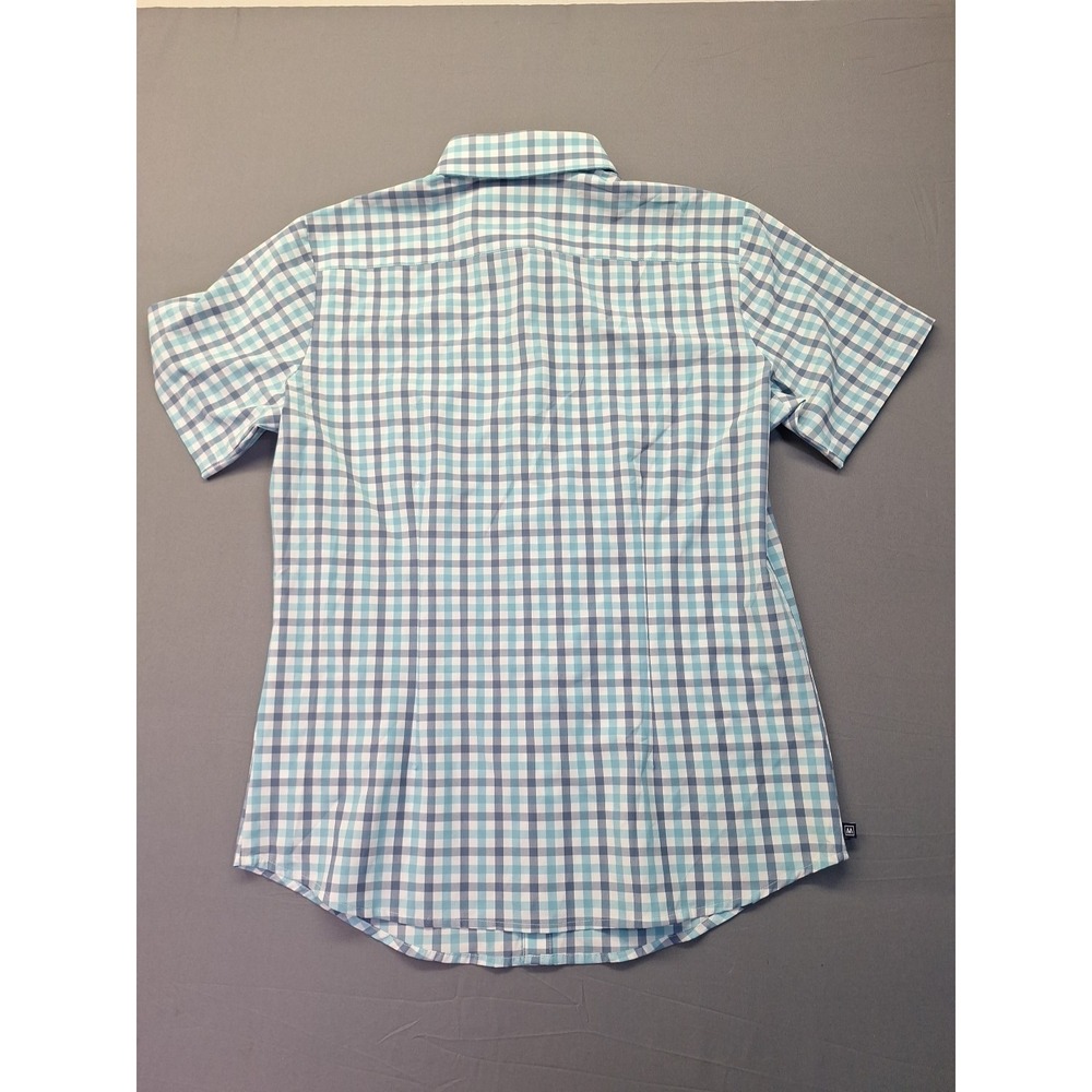 Mizzen‎ + Main Leeward Men's Large Trim Fit Aqua Grey White Check  Button Down - Picture 9 of 10